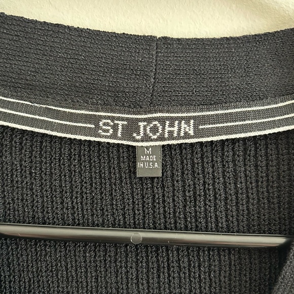 St. John Sweater Caviar Black Santana Knit Cardigan Logo Buttons | Size Medium - Picture 5 of 6